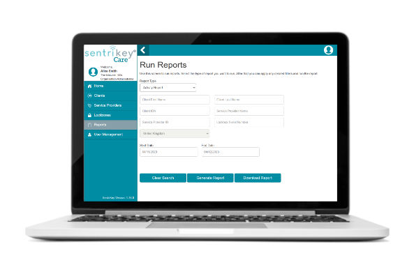 A laptop with Sentrikey Care platform dashboard